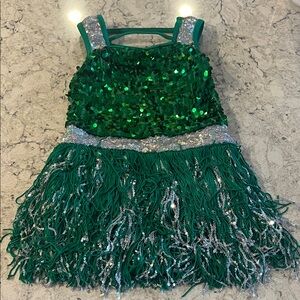 Weissman Green and Silver Sequin Kids Dance Costume. Size XS
